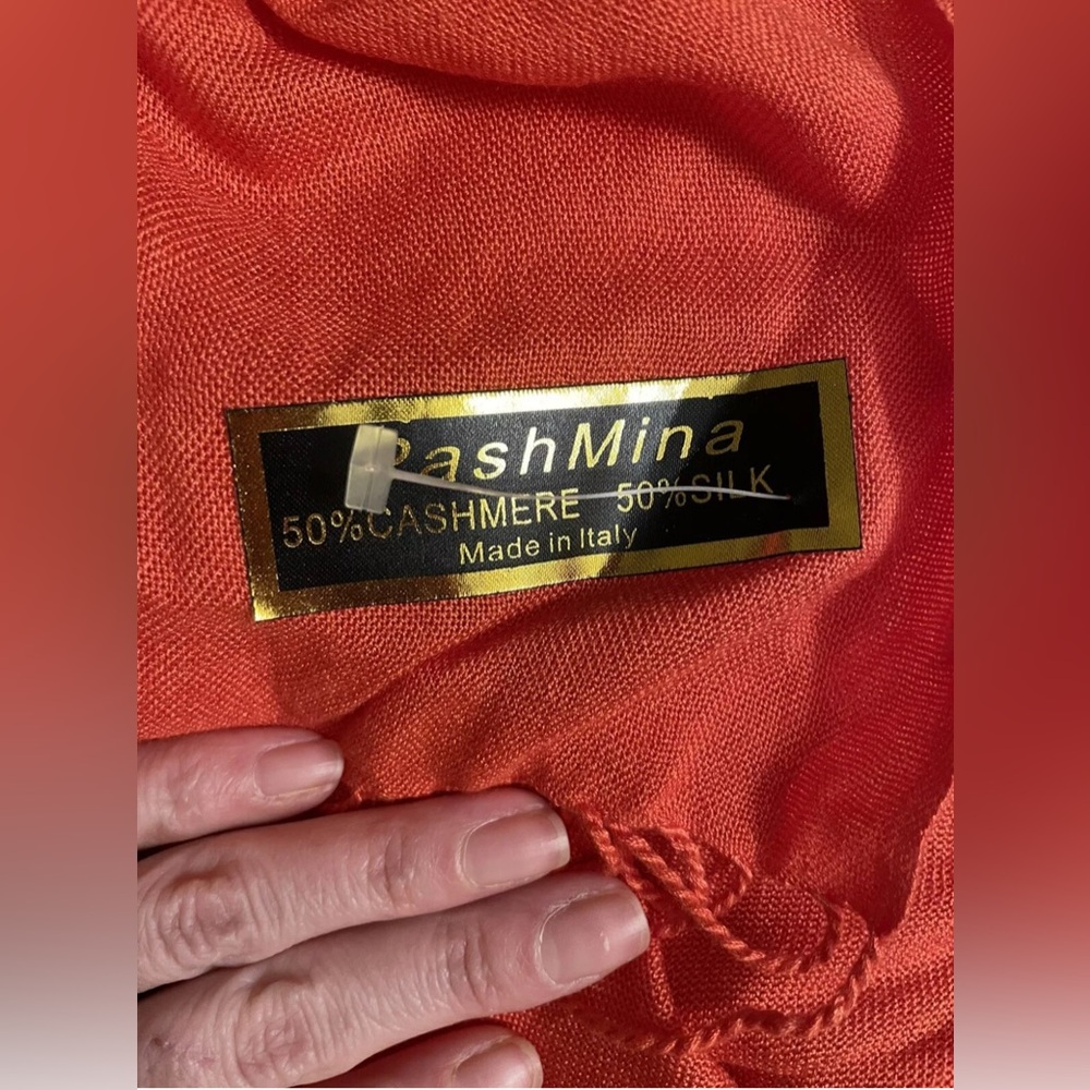 Pashmina Red Orange Rectangle Rectangular Shawl S… - image 2